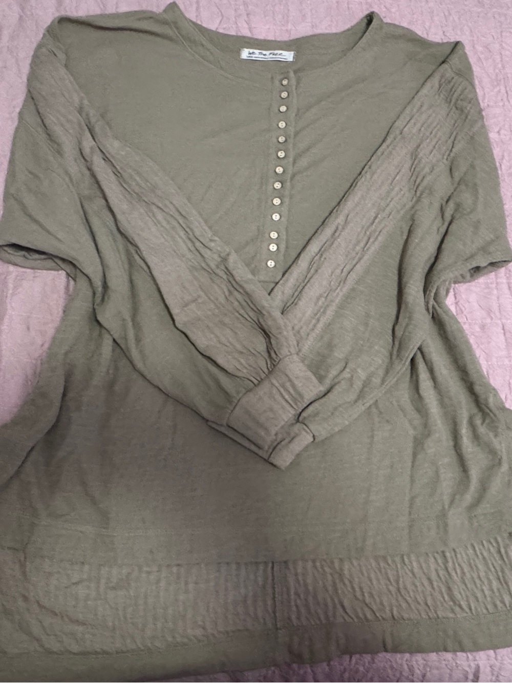 We the free Soft Olive Henley Long Sleeve Top